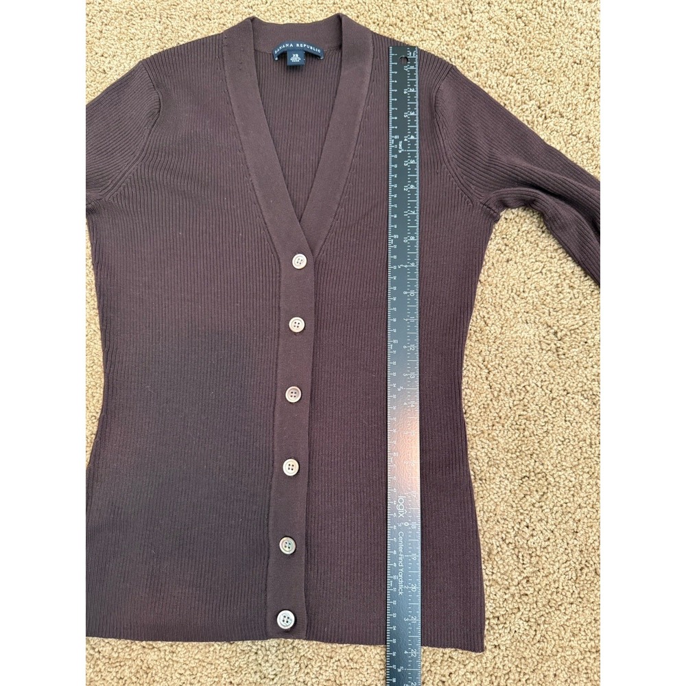 VTG Banana Republic Women's XS Silk Blend Ribbed Brown Cardigan (read) Y2K 90s - Picture 6 of 8